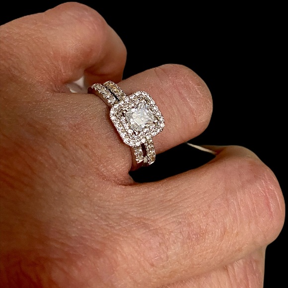 Jewelry - Silver Engagement Wedding Ring Set 1CT Halo CZ 5